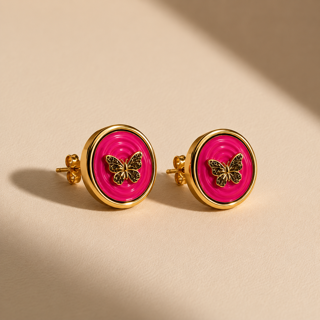 Hot Pink Butterfuly Studs