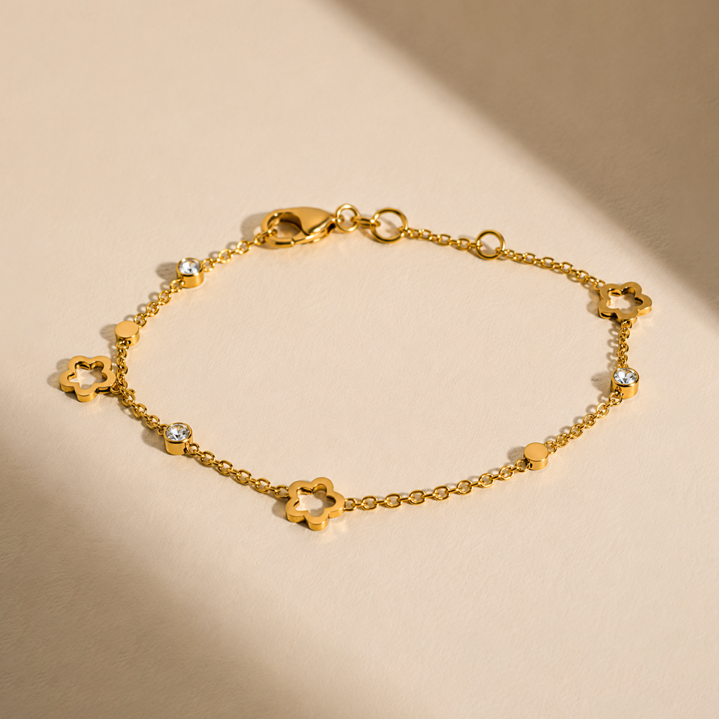 Floral & Crystal Golden Bracelet