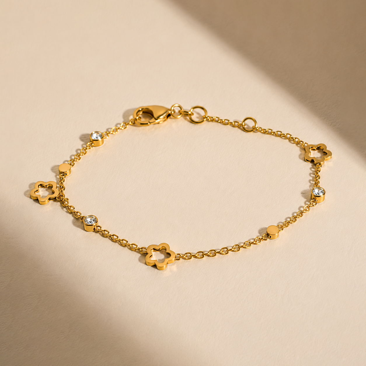 Floral & Crystal Golden Bracelet