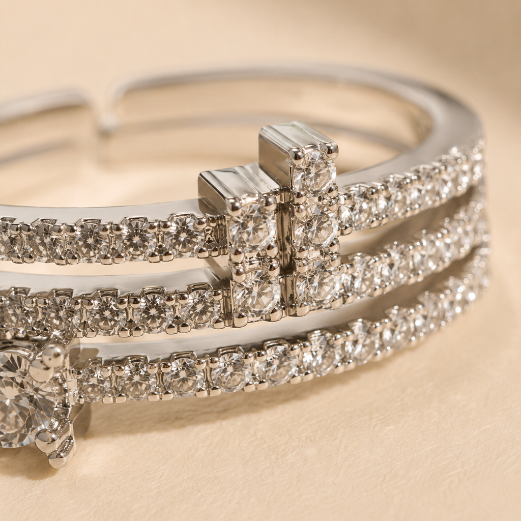 Triple-Band Sparkle Statement Ring