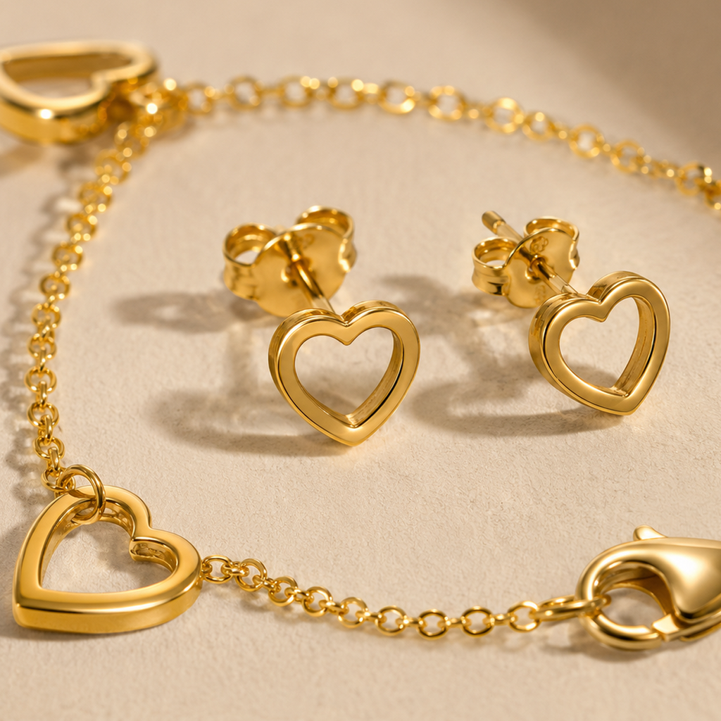 Sweetheart Charm Necklace & Studs Set