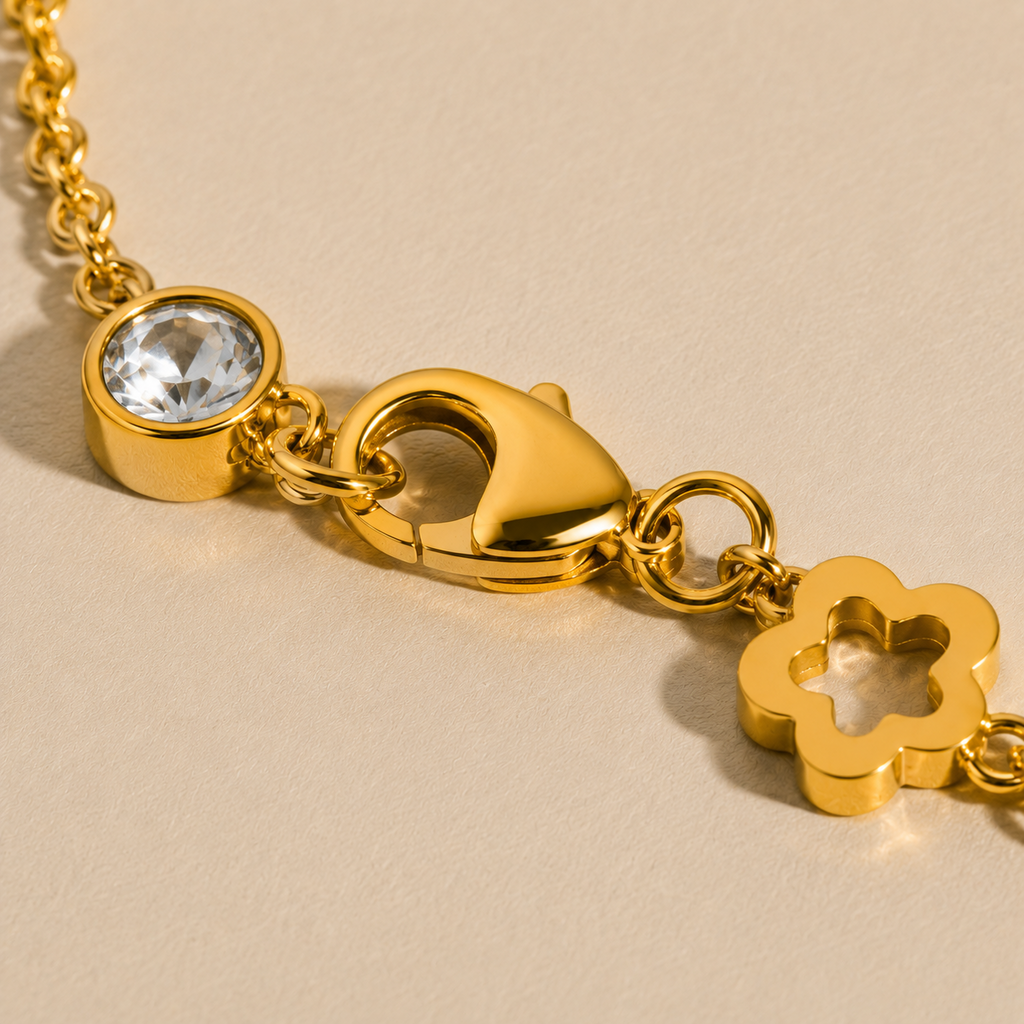 Floral & Crystal Golden Bracelet