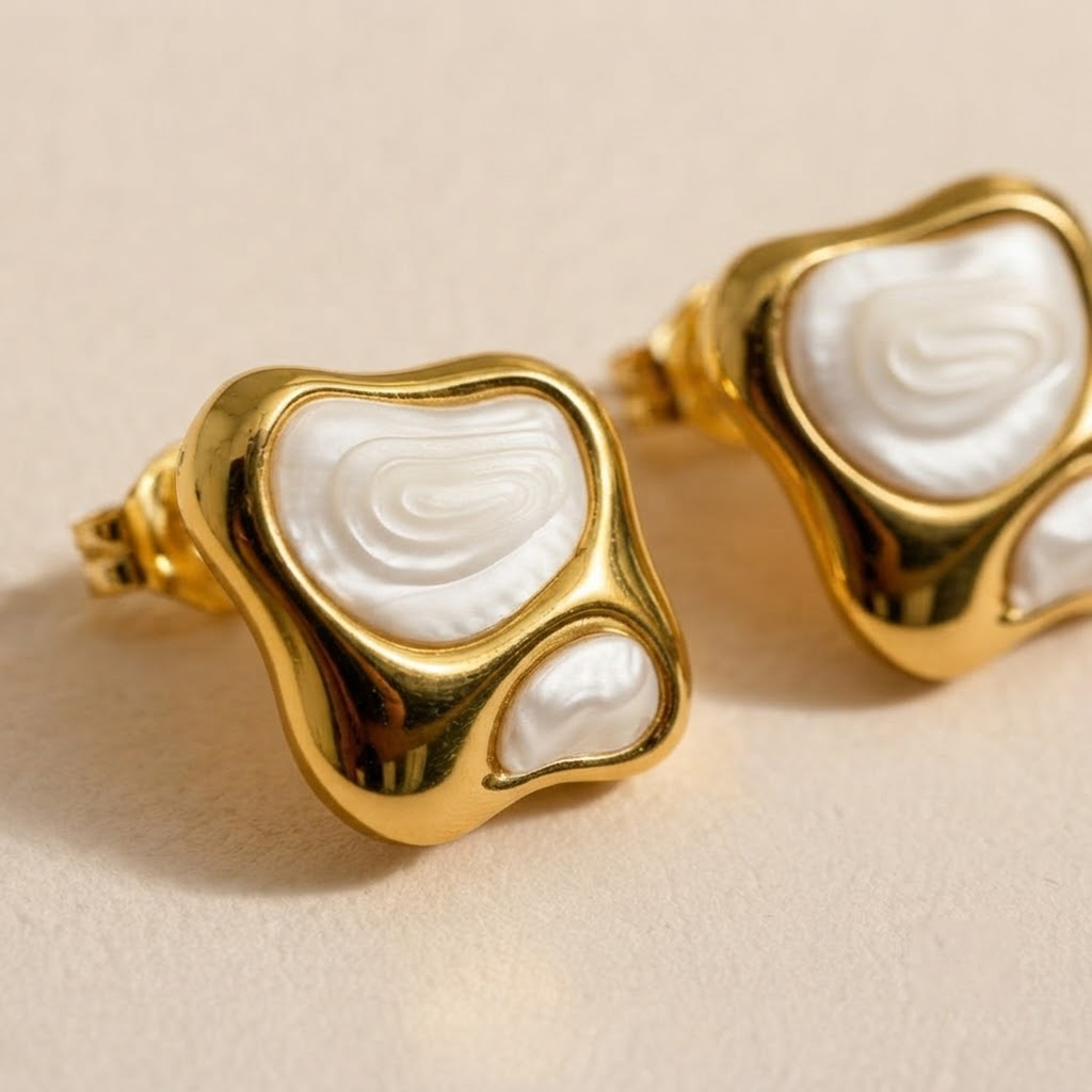 Organic White Enamel & Gold Studs
