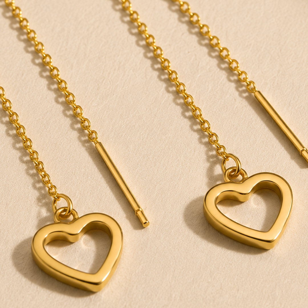 Dainty Heart Threader Gold Earrings
