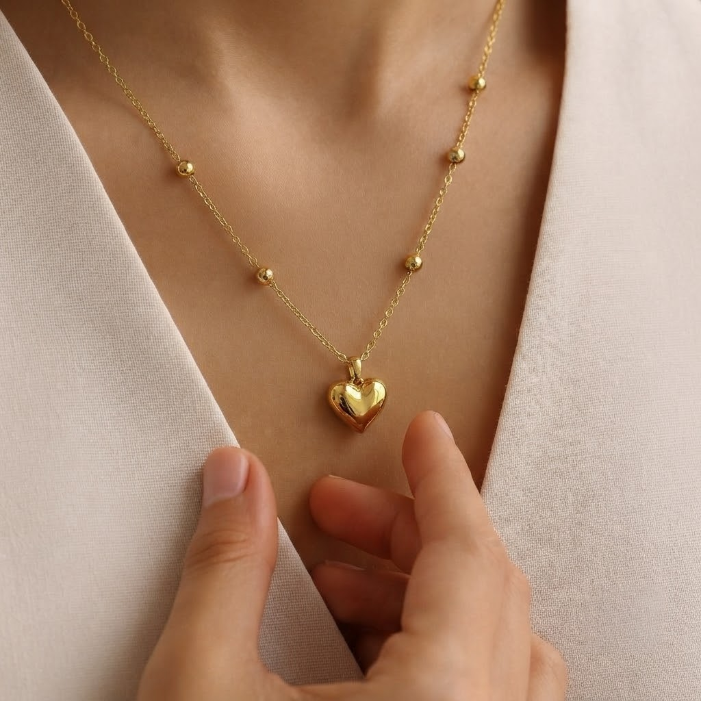 Puffy Heart Beaded Necklace