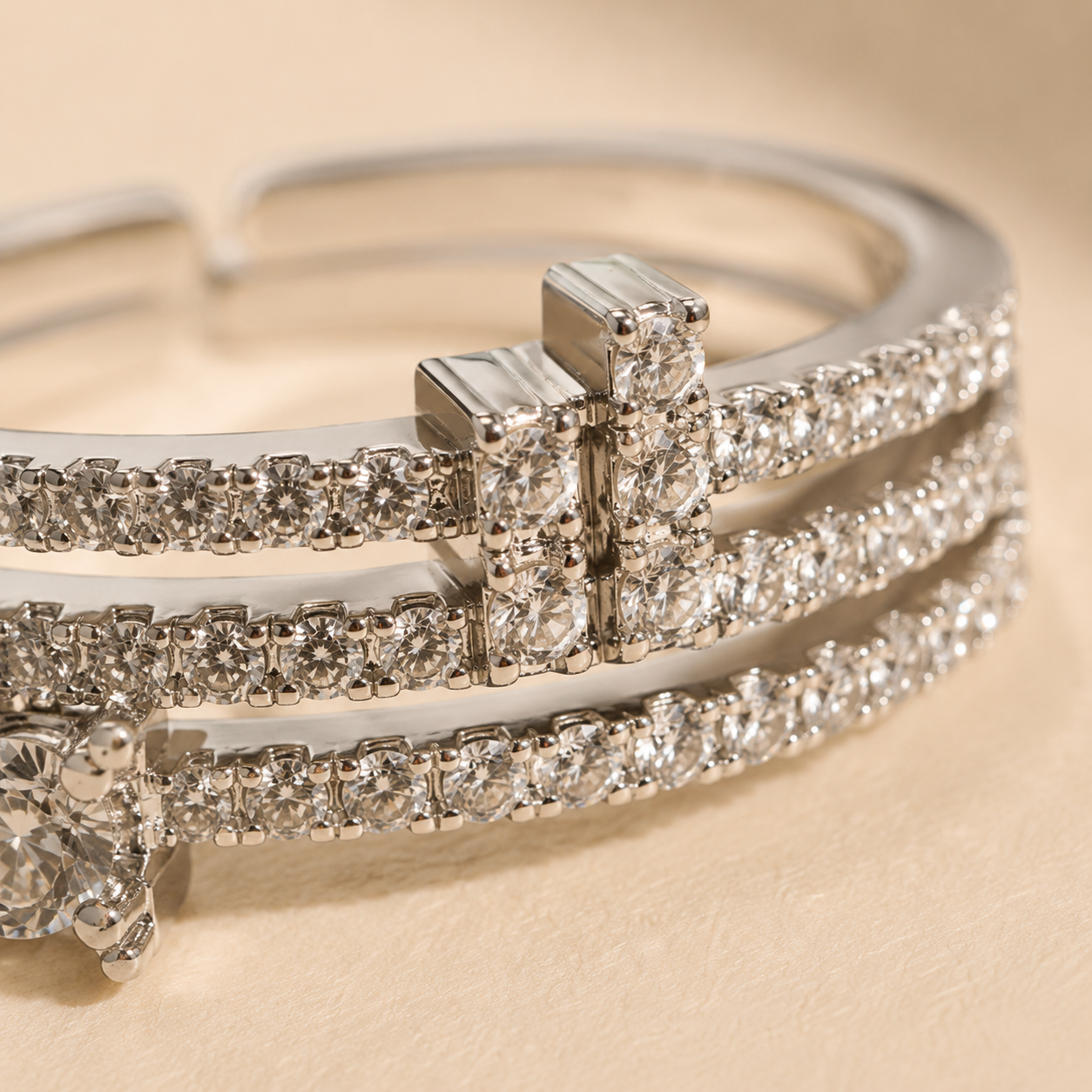 Triple-Band Pavé Statement Ring