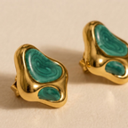 Organic Green Enamel Golden Studs