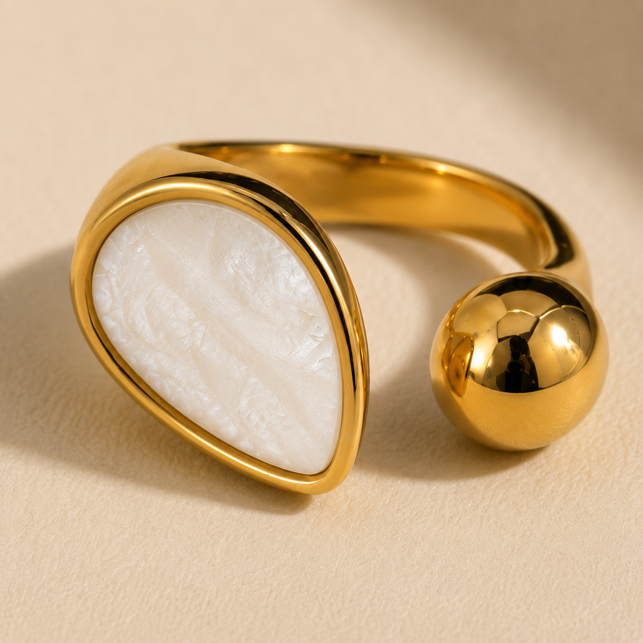 White Teardrop Gold Ring