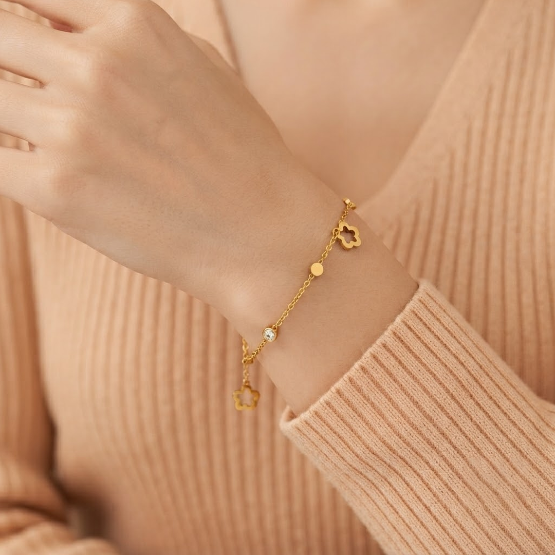 Floral & Crystal Golden Bracelet