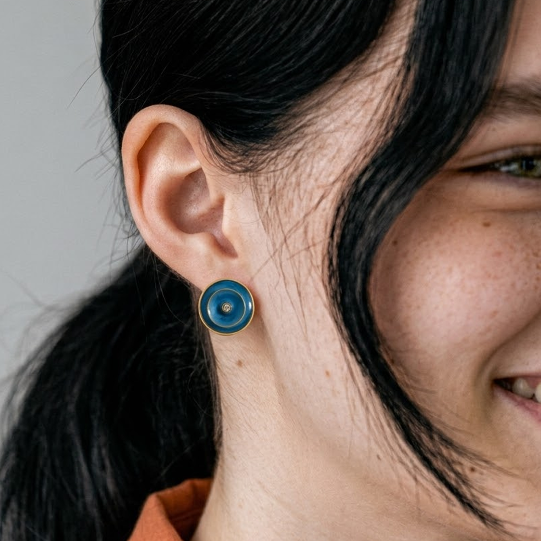 Blue Enamel & Crystal Stud Earrings