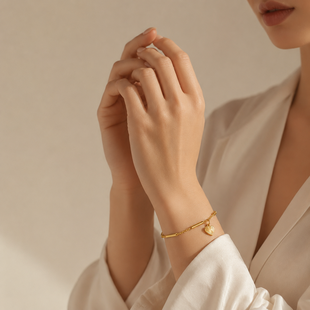 Textured Heart & Gold Bar Chain Bracelet