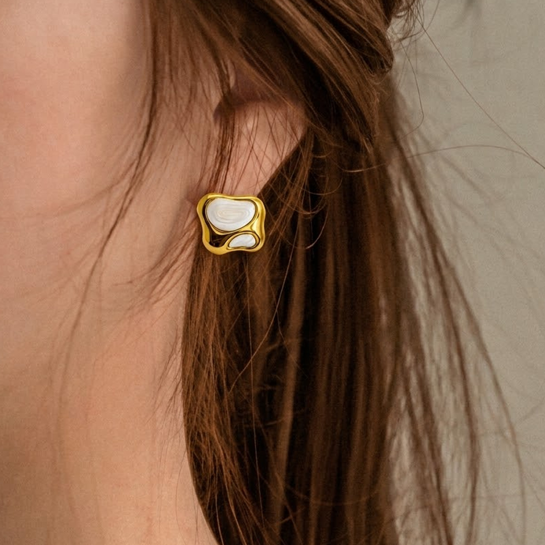 Organic White Enamel & Gold Studs