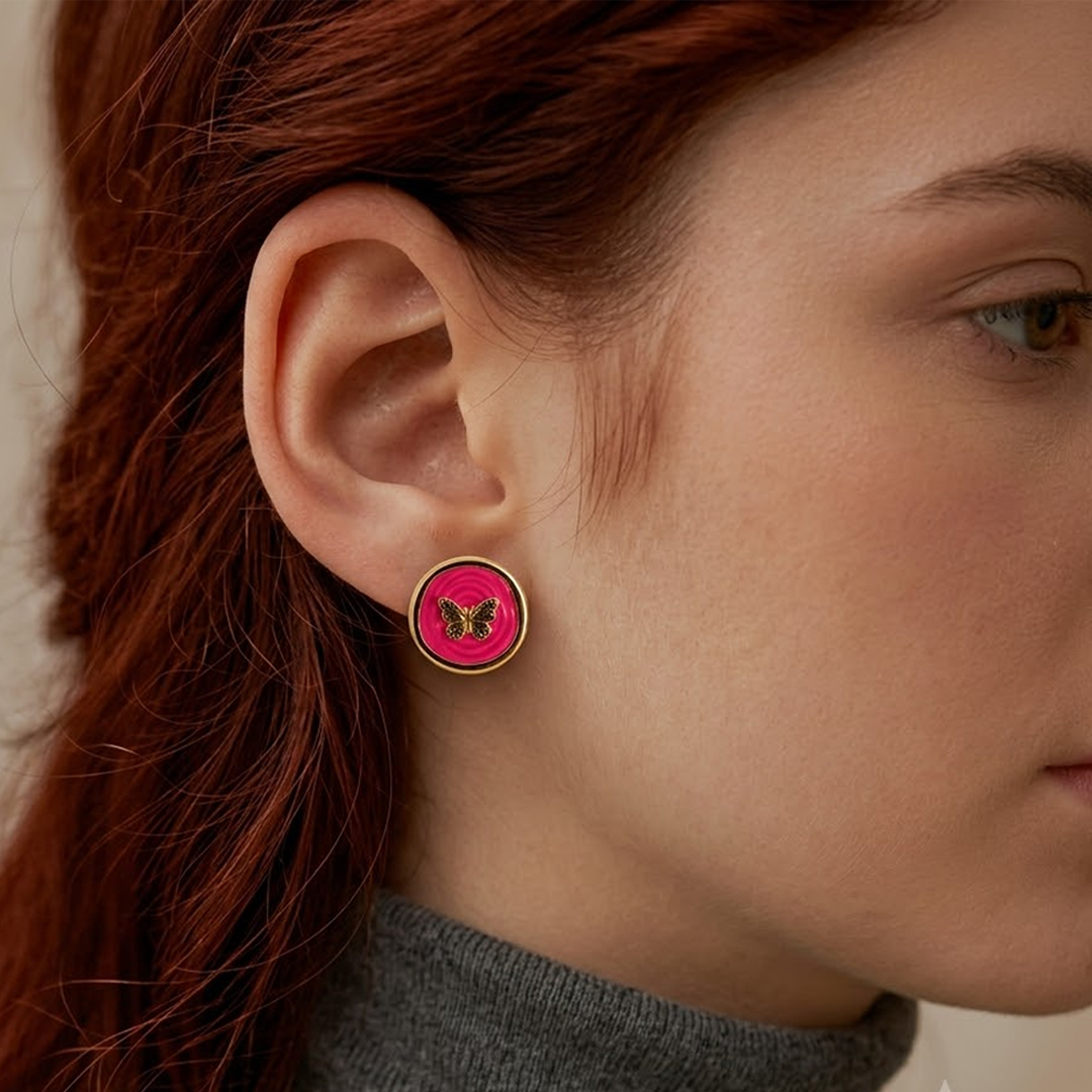 Hot Pink Butterfuly Studs