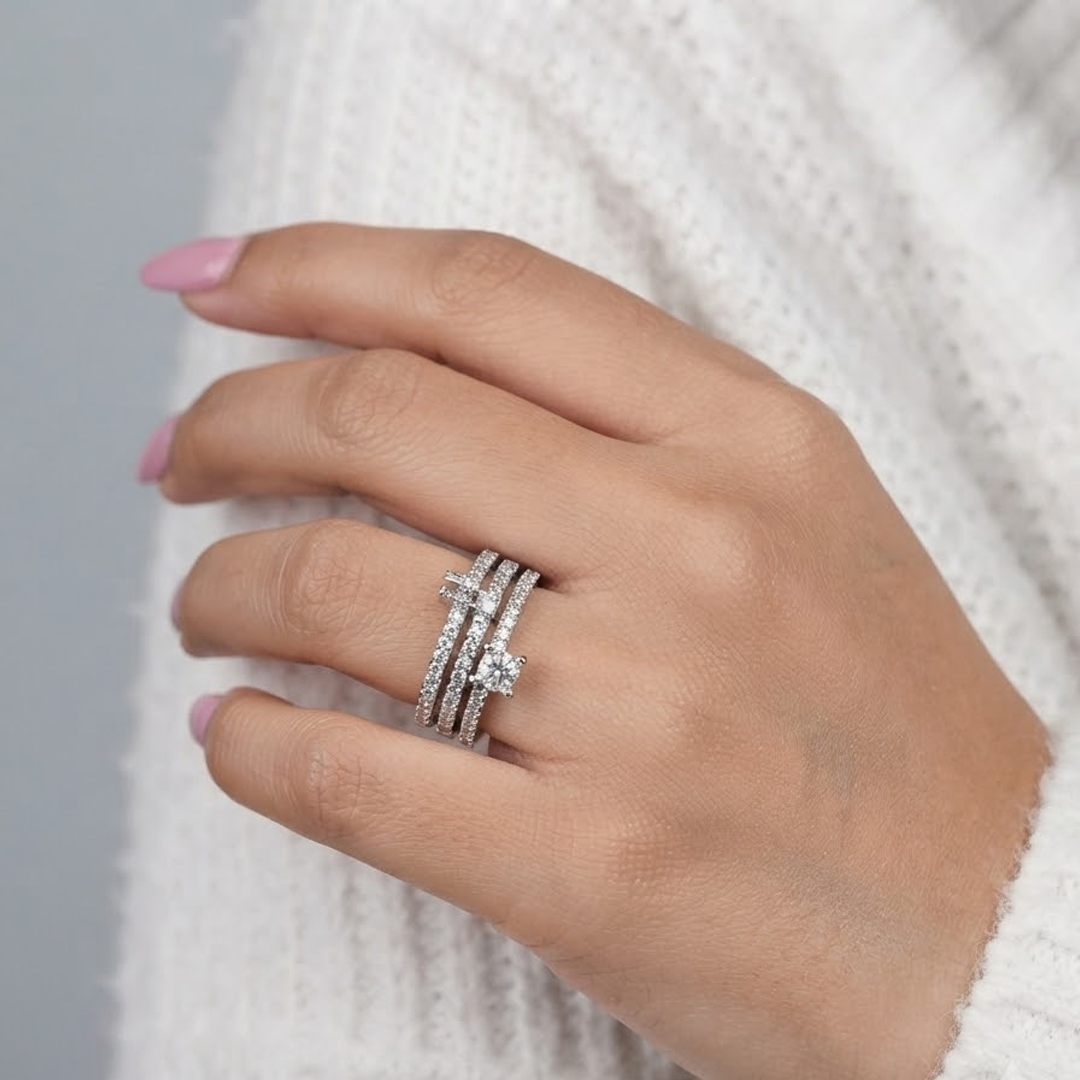 Triple-Band Sparkle Statement Ring