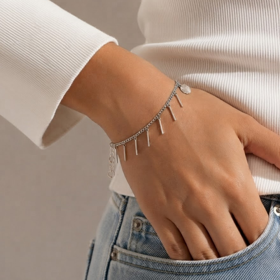 Modern Bar Charm Silver Bracelet