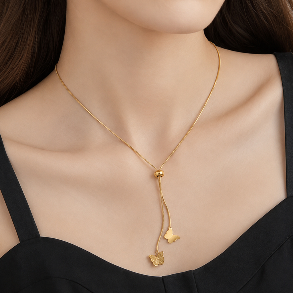 Minimalist Butterfly Drop Slider Necklace