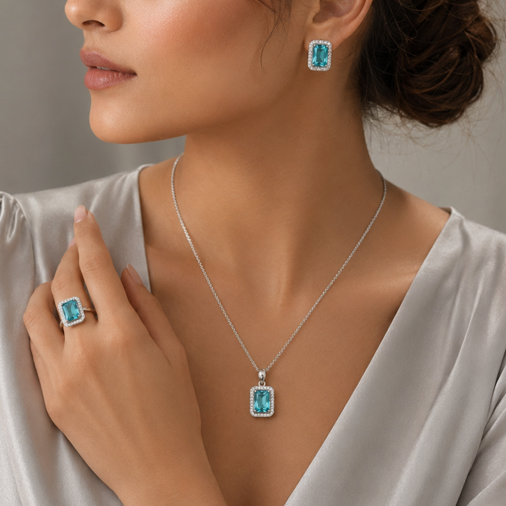 Azure Horizon Halo Jewelry Set