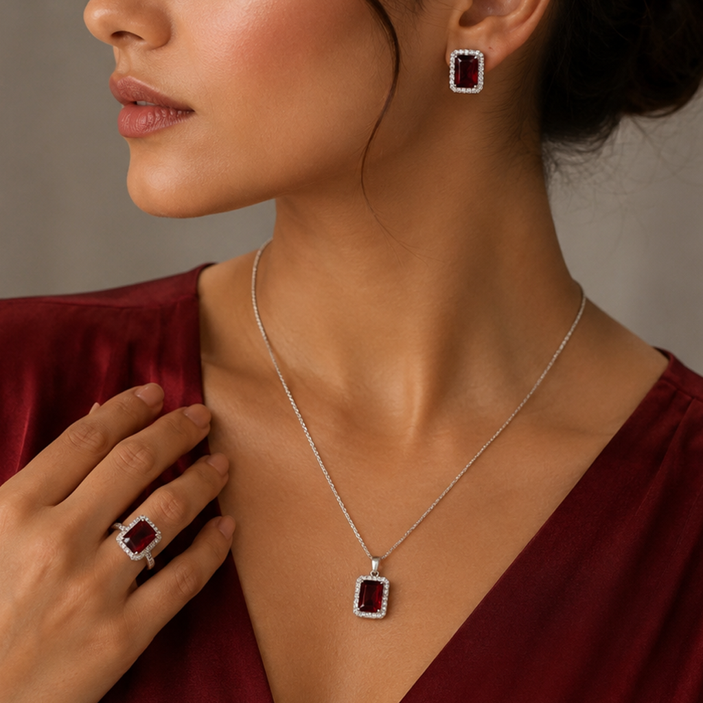 Crimson Horizon Halo Jewelry Set