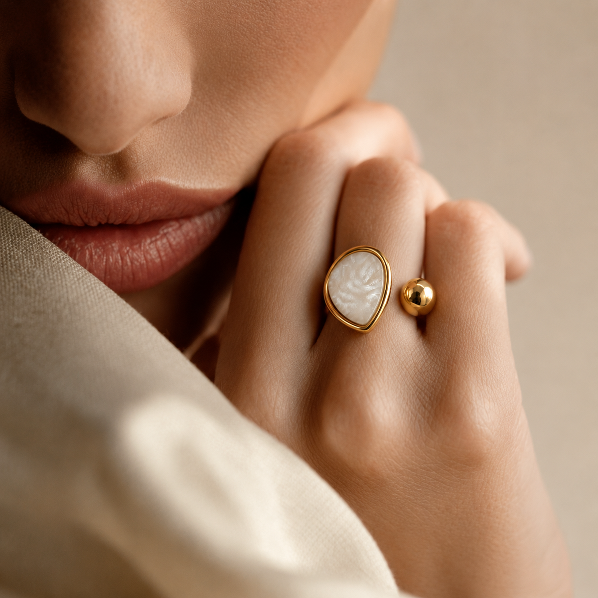 White Teardrop Gold Ring