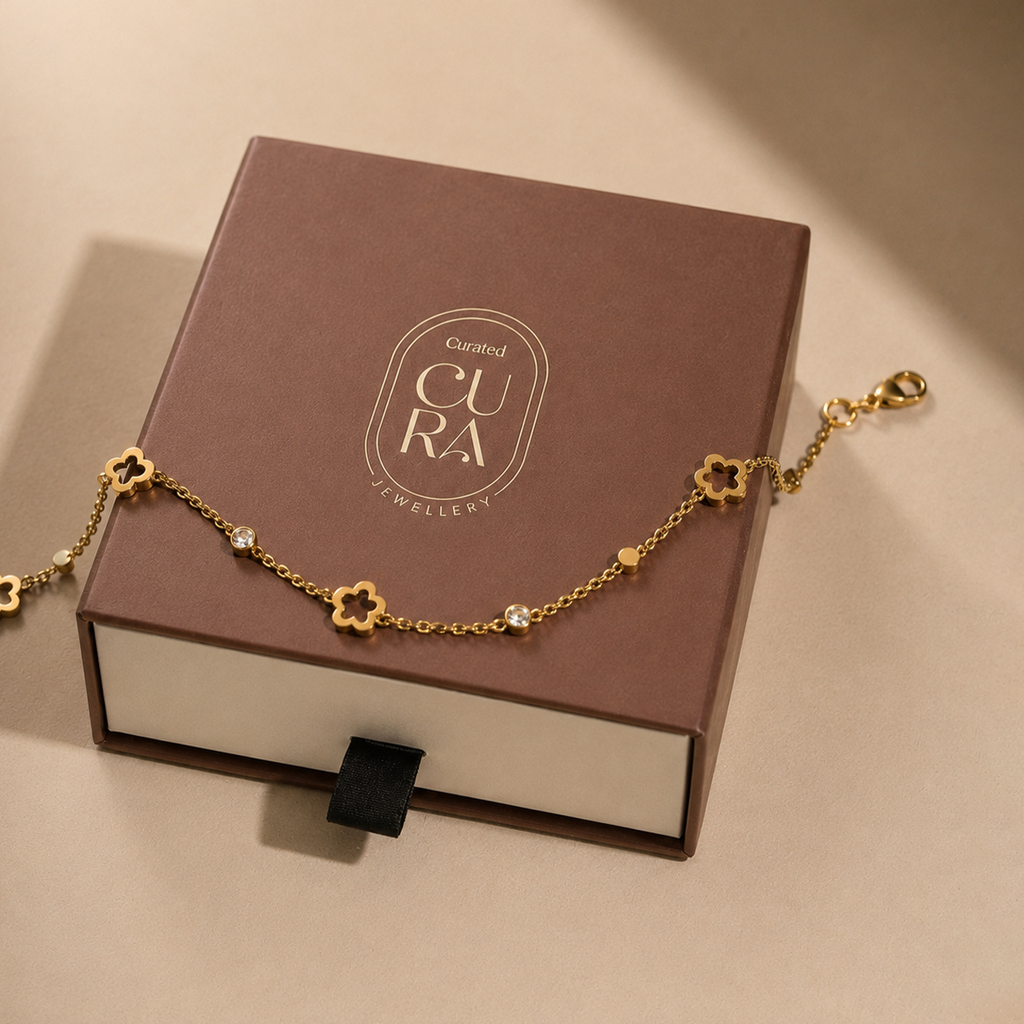 Floral & Crystal Golden Bracelet