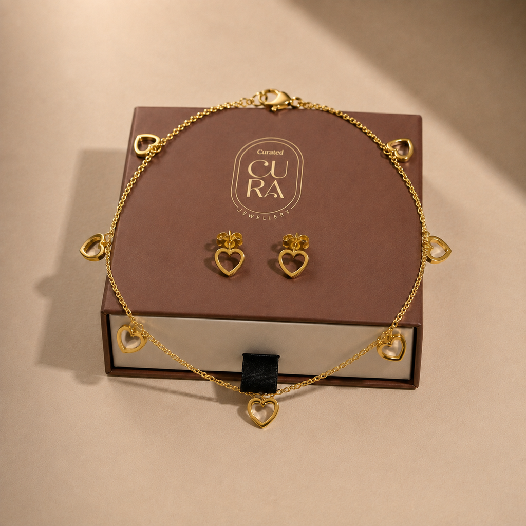 Sweetheart Charm Necklace & Studs Set