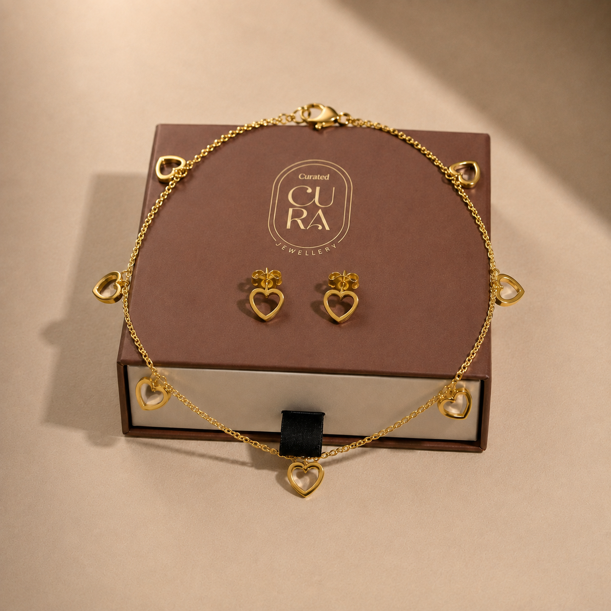 Sweetheart Charm Necklace & Studs Set
