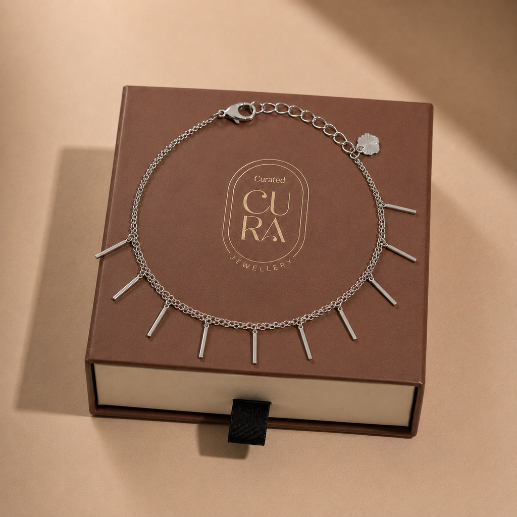 Modern Bar Charm Silver Bracelet