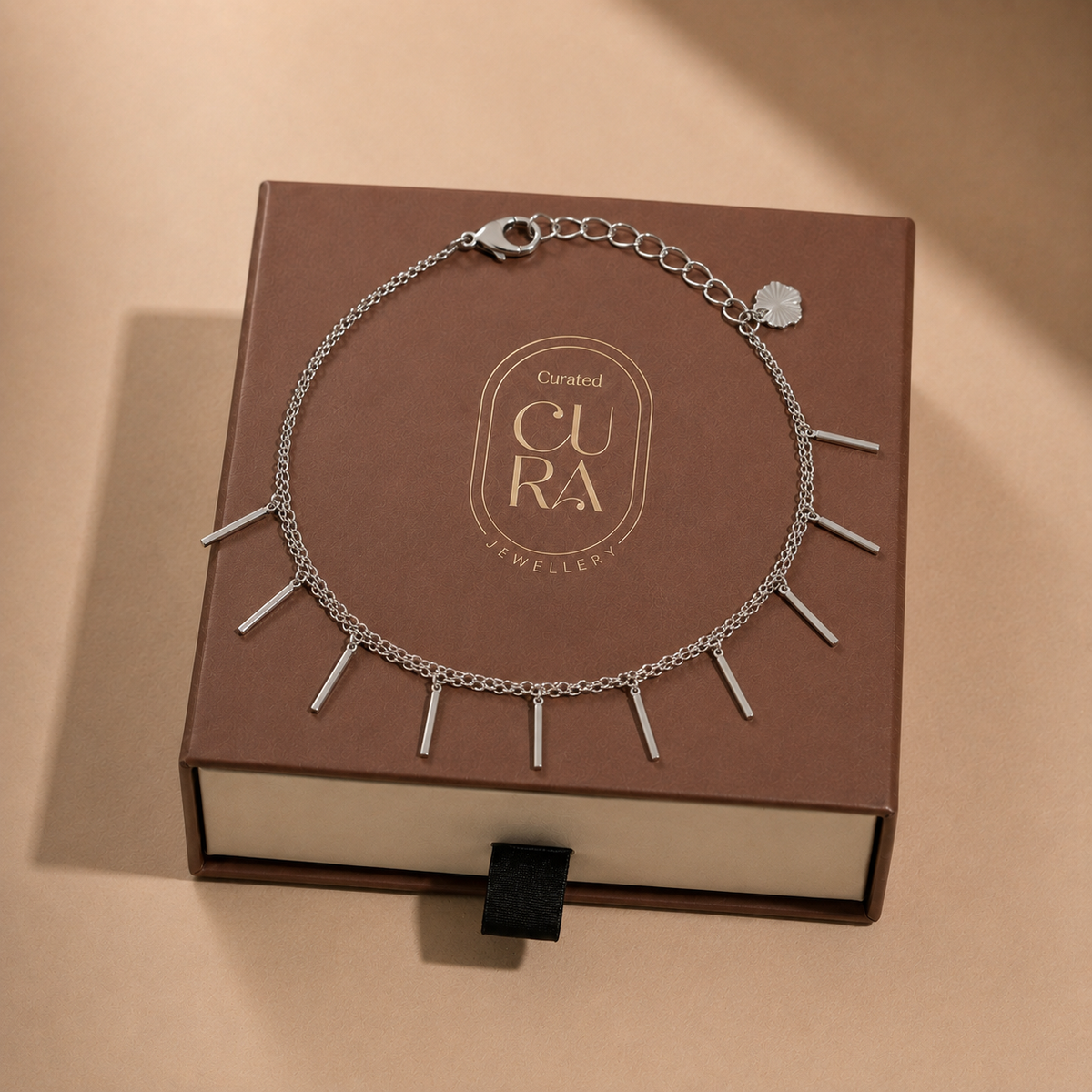 Modern Bar Charm Silver Bracelet