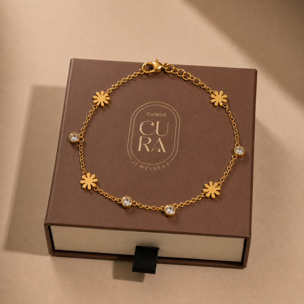 Delicate Floral & Crystal Golden Bracelet