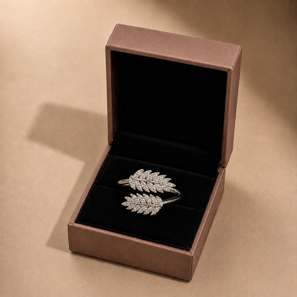 Silver Feather Crystal Ring
