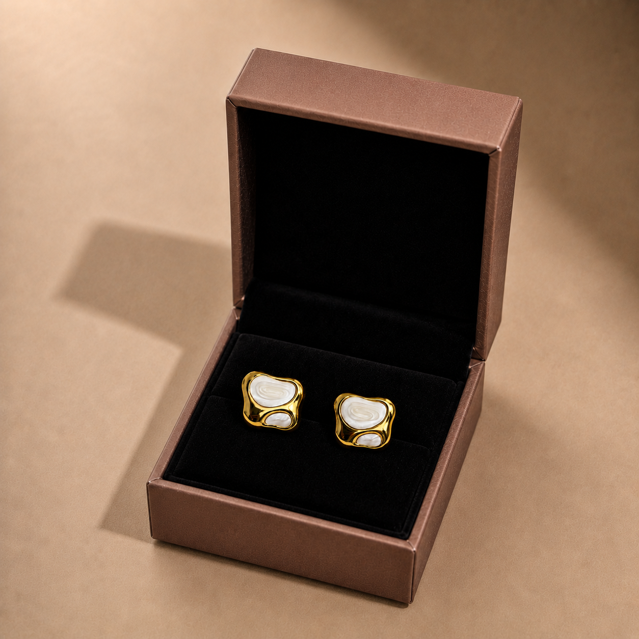 Organic White Enamel & Gold Studs